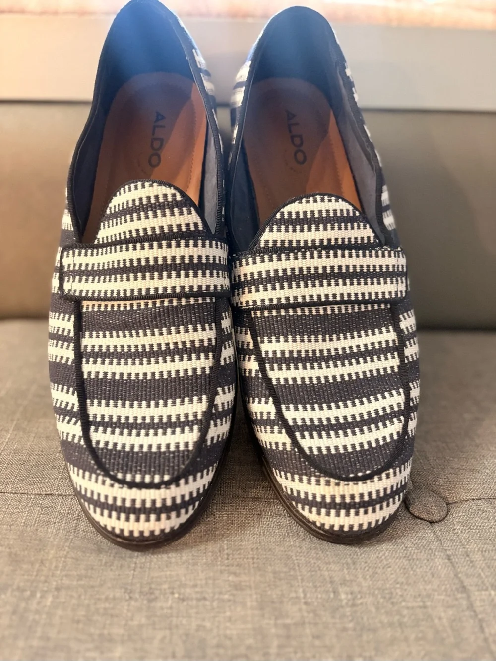 Aldo Men’s Navy and White Striped Woven Loafers